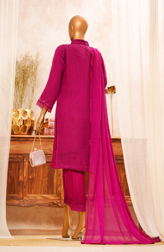 Amna Khadija Embroidered Khaadi Net Stitched 3 Piece Suit - TSS-01 - AM25TSS - Pink - Festive Collection