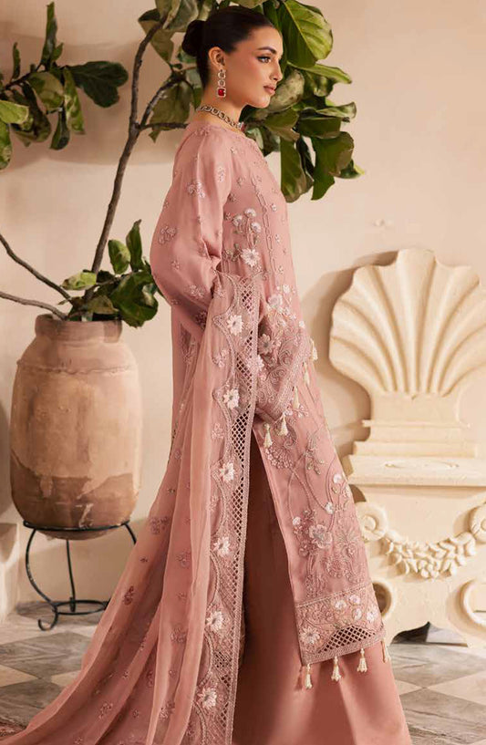 Miraal by Emaan Adeel Embroidered Chiffon Unstitched 3 Piece Suit - Amalya - ED25MLC - Pink - Festive Collection
