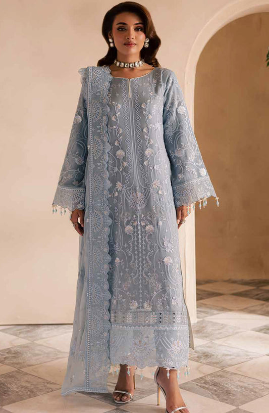 Miraal by Emaan Adeel Embroidered Chiffon Unstitched 3 Piece Suit - Avira - ED25MLC - Blue - Festive Collection