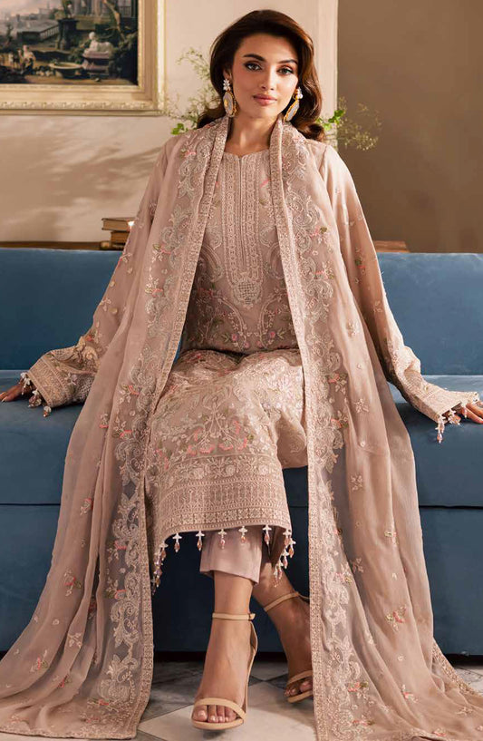 Miraal by Emaan Adeel Embroidered Chiffon Unstitched 3 Piece Suit - Naira - ED25MLC - Pink - Festive Collection