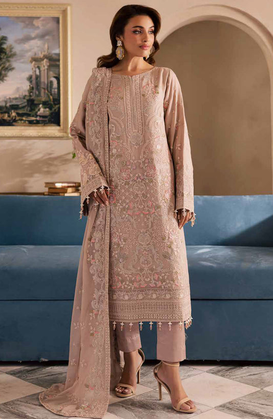 Miraal by Emaan Adeel Embroidered Chiffon Unstitched 3 Piece Suit - Naira - ED25MLC - Pink - Festive Collection