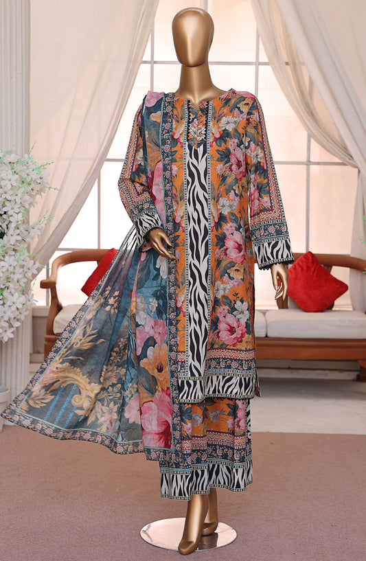 HZ Textile Printed Lawn Unstitched 3 Piece Suit - LP-543 - HZ25LUXP - Orange - Summer Collection