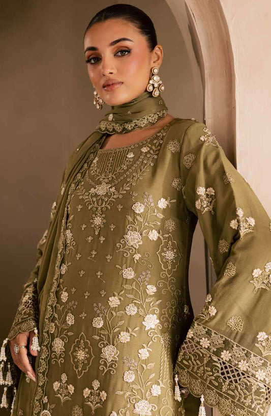 Miraal by Emaan Adeel Embroidered Chiffon Unstitched 3 Piece Suit - Delaram - ED25MLC - Green - Festive Collection