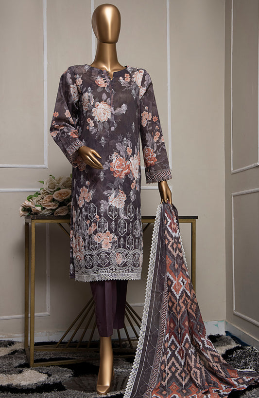 HZ Textile Embroidered Lawn Unstitched 3 Piece Suit - PLK-1027 - HZ25PLKV2 - Brown - Summer Collection