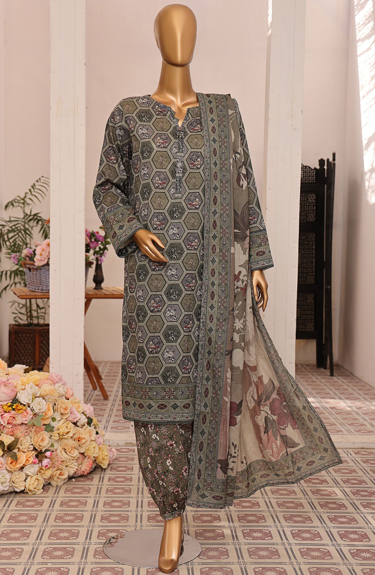 HZ Textile Printed Lawn Unstitched 3 Piece Suit - LP-550 - HZ25LUXP - Grey - Summer Collection