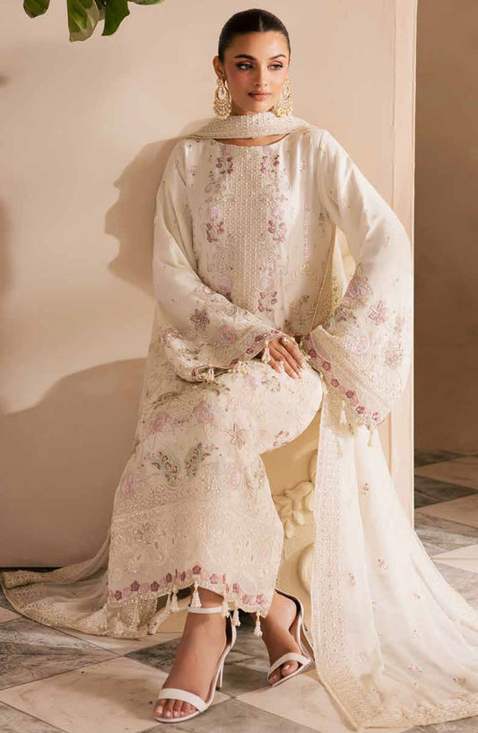 Miraal by Emaan Adeel Embroidered Chiffon Unstitched 3 Piece Suit - Elanora - ED25MLC - Off White - Festive Collection
