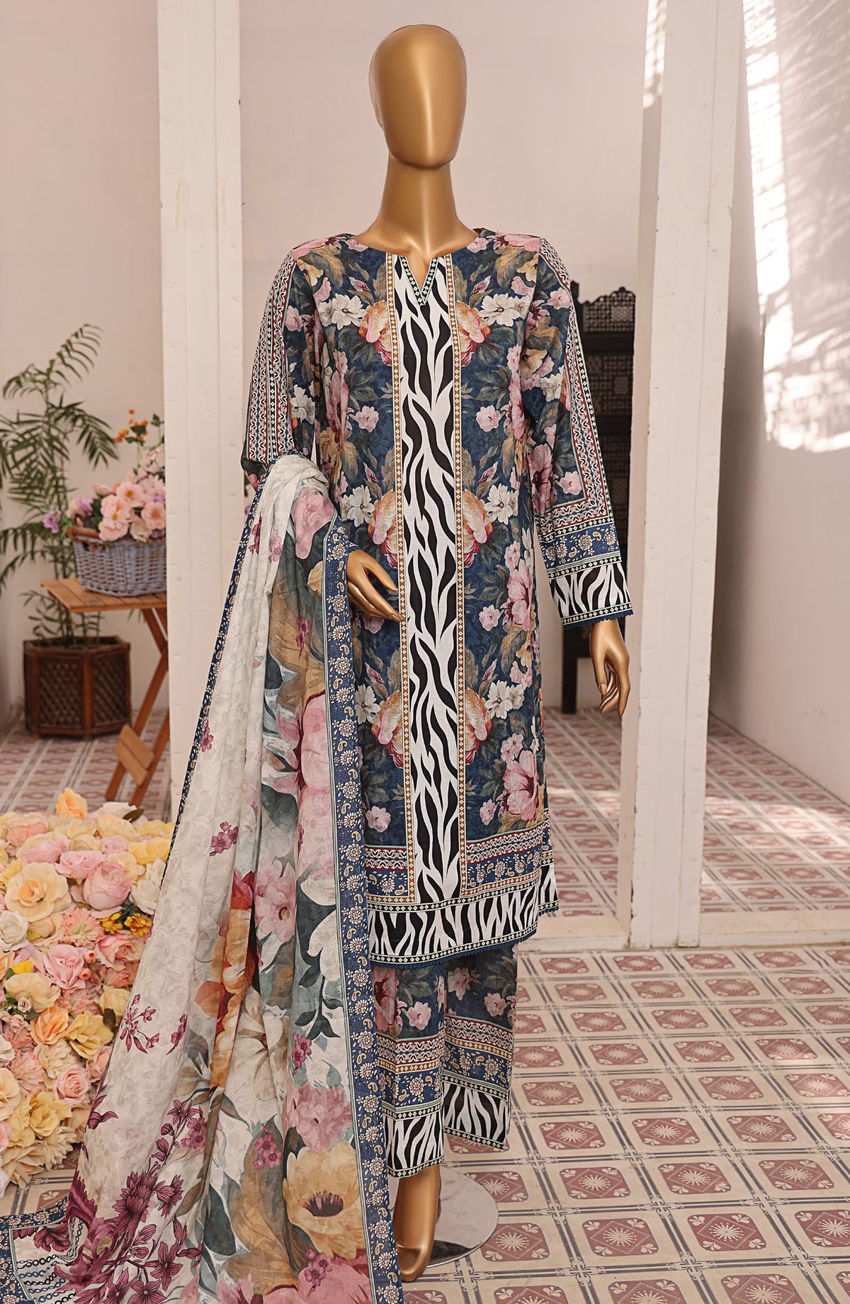 HZ Textile Printed Lawn Unstitched 3 Piece Suit - LP-541 - HZ25LUXP - Blue - Summer Collection