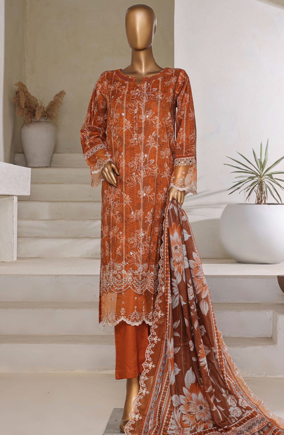Amyrah by Sadabahar Embroidered Lawn Stitched 3 Piece Suit - D-05 - SBD25AMYV3 - Orange - Summer Collection