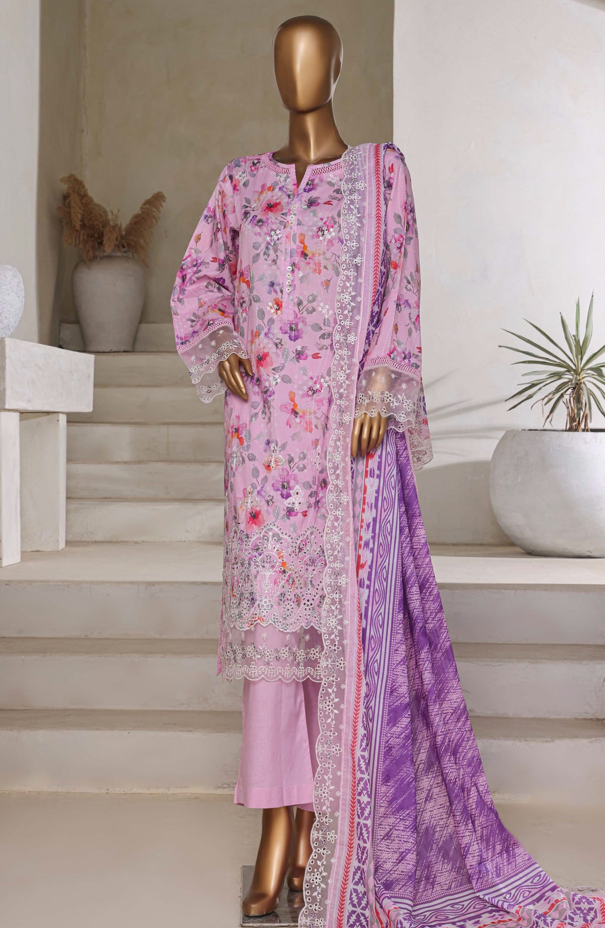 Amyrah by Sadabahar Embroidered Lawn Stitched 3 Piece Suit - D-04 - SBD25AMYV3 - Pink - Summer Collection