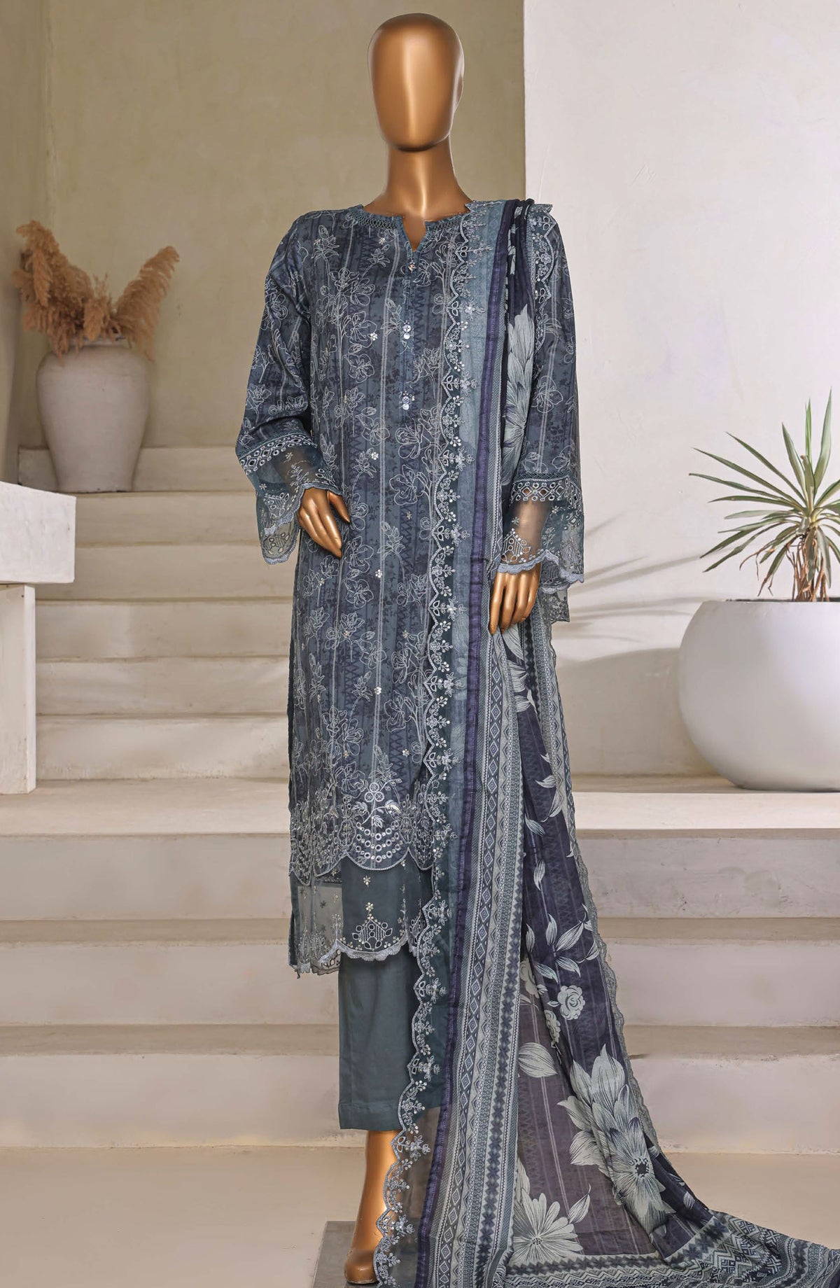 Amyrah by Sadabahar Embroidered Lawn Stitched 3 Piece Suit - D-03 - SBD25AMYV3 - Blue - Summer Collection