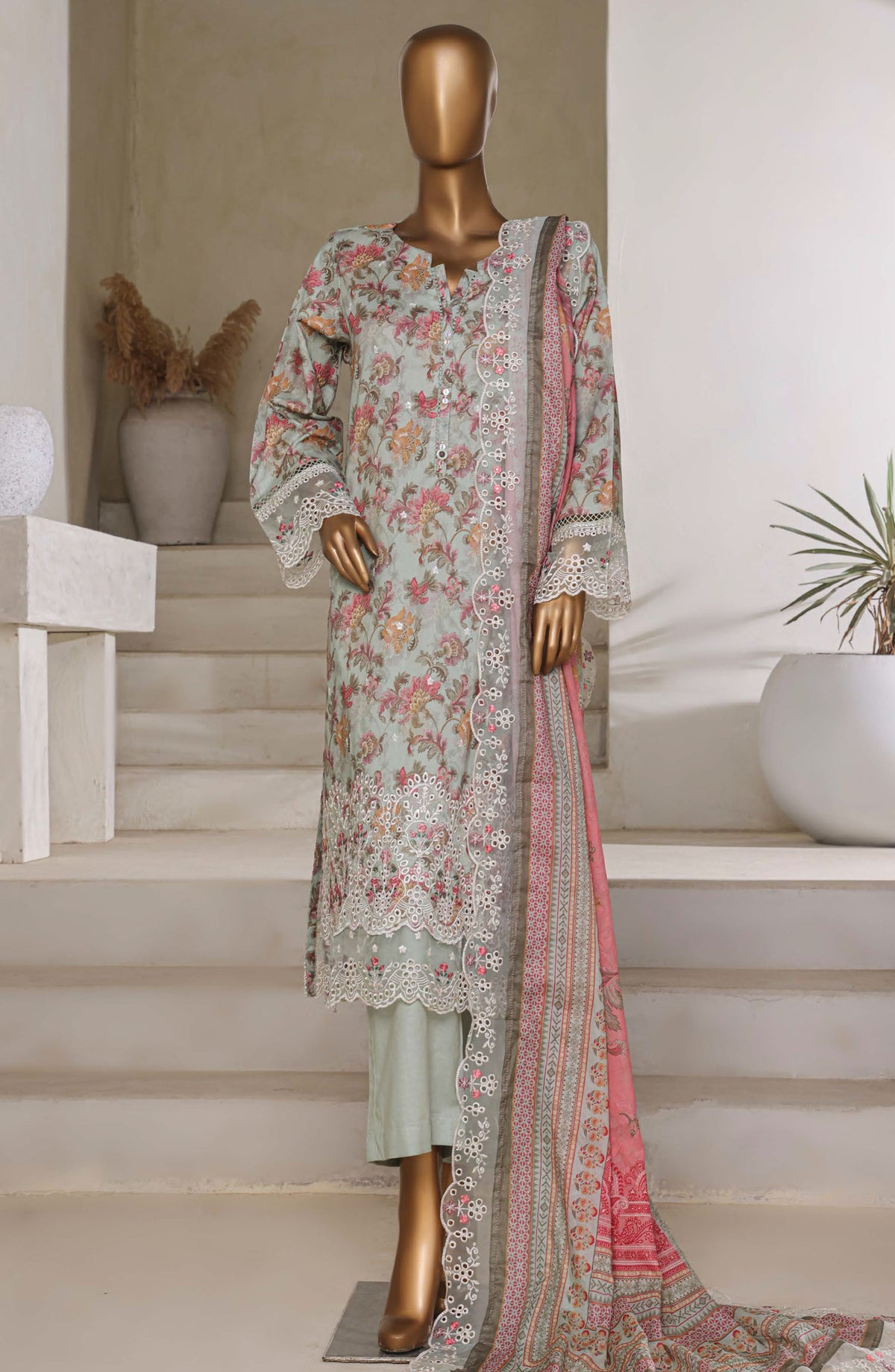 Amyrah by Sadabahar Embroidered Lawn Stitched 3 Piece Suit - D-02 - SBD25AMYV3 - Grey - Summer Collection