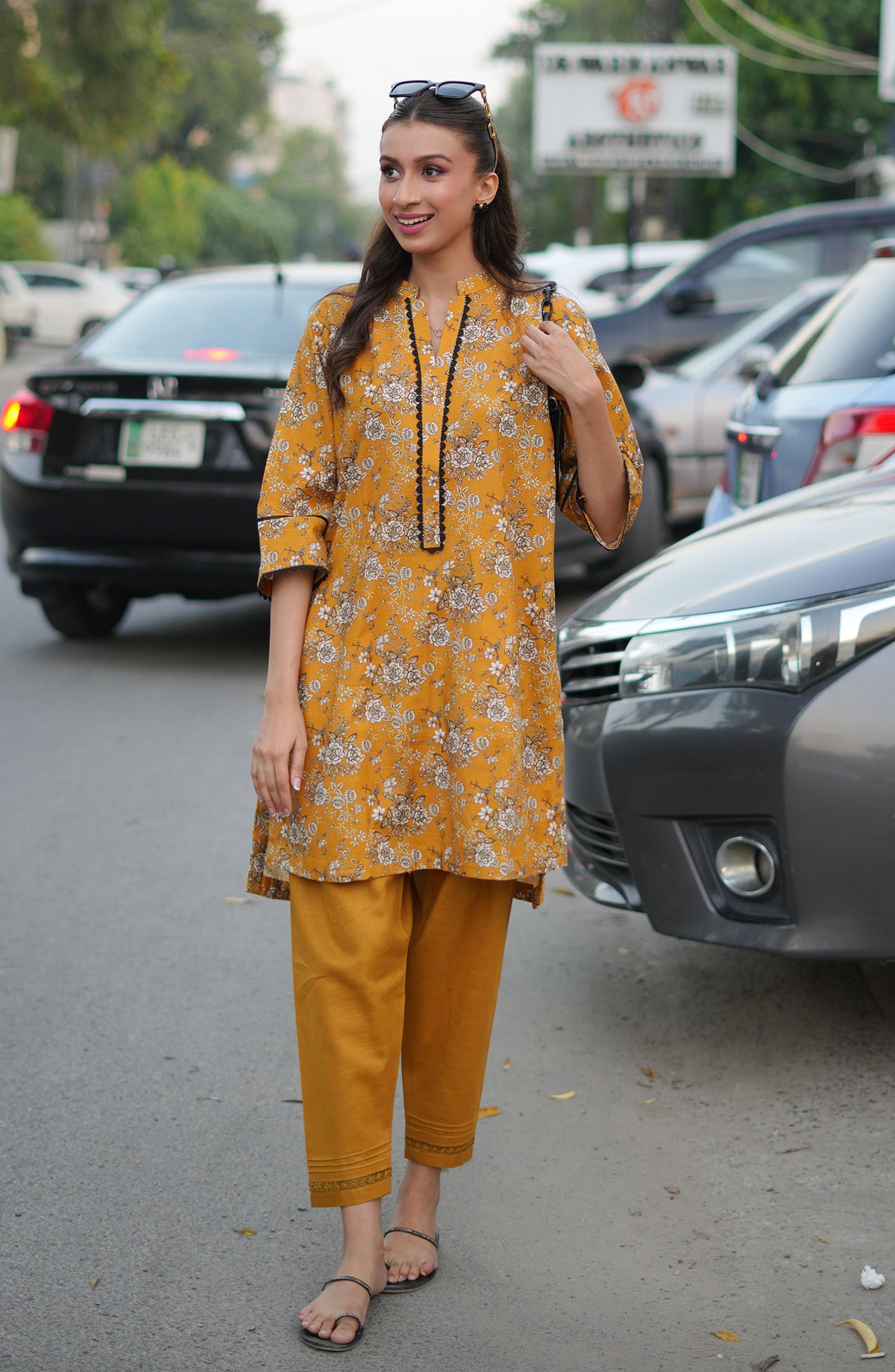 La Rosaa Printed khaddar Stitched 2 Piece - Aria - Mustard - Casual Collection