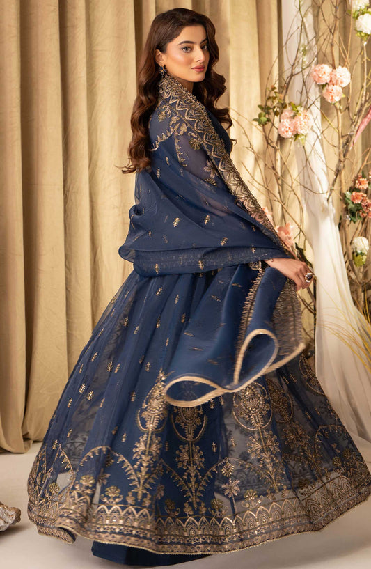 Humdum Creations Embroidered Organza Unstitched 4 Piece - Article 08 - Blue - HC25C - Festive Collection