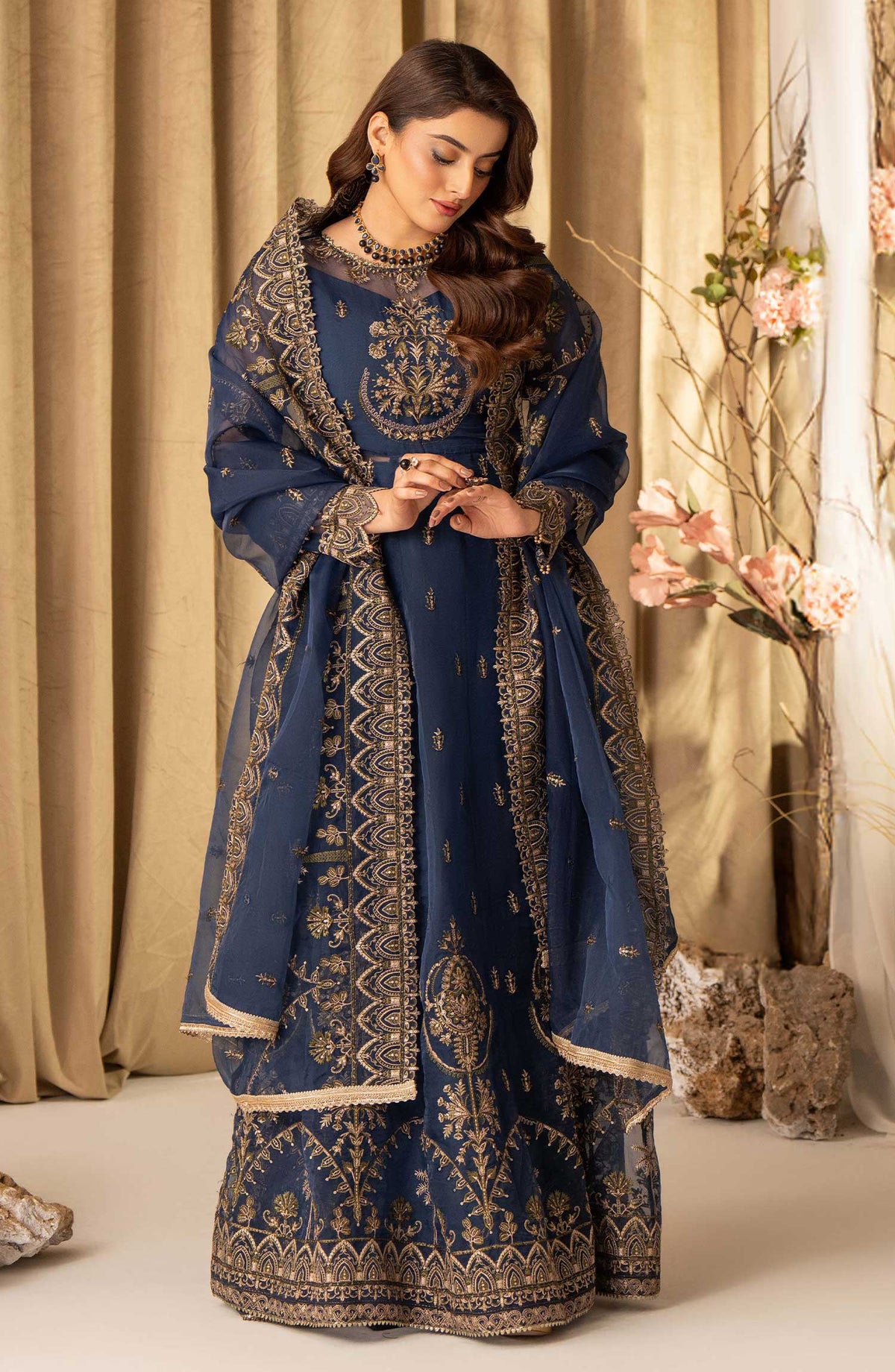 Humdum Creations Embroidered Organza Unstitched 4 Piece - Article 08 - Blue - HC25C - Festive Collection