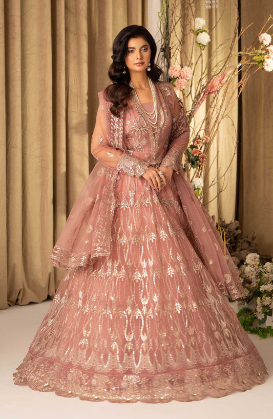 Humdum Creations Embroidered Net Unstitched 4 Piece - Article 09 - Light Pink - HC25C - Festive Collection