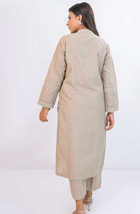 Ayla Studio Co-ords Slub Stitched 2 Piece - Arzoo - AS25CO - Beige - Casual Collection