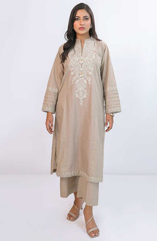 Ayla Studio Co-ords Slub Stitched 2 Piece - Arzoo - AS25CO - Beige - Casual Collection
