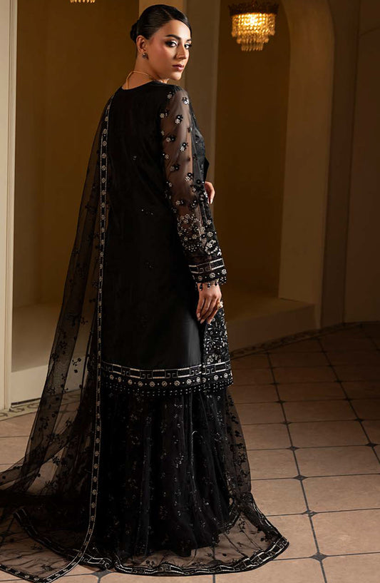 Ashnai by Lavish Premium Embroidered Organza Unstitched 3 Piece Suit - ASH-01 Charcoal Luxe - LVP25ASH - Black - Festive Collection
