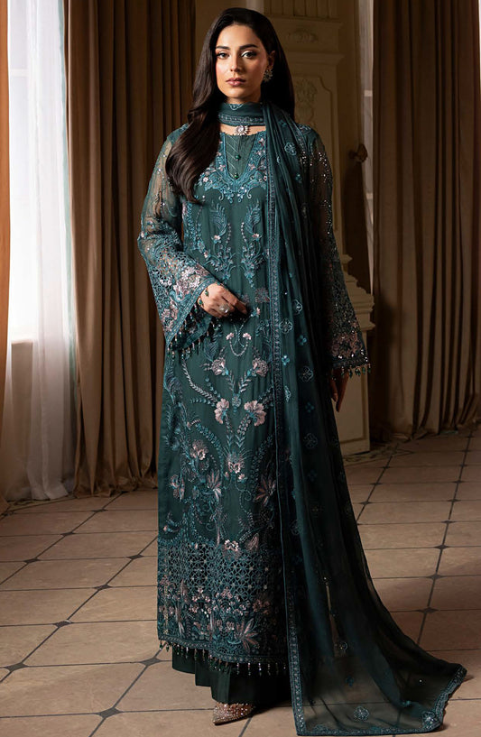 Ashnai by Lavish Premium Embroidered Chiffon Unstitched 3 Piece Suit - ASH-03 Deep Forest - LVP25ASH - Green - Festive Collection