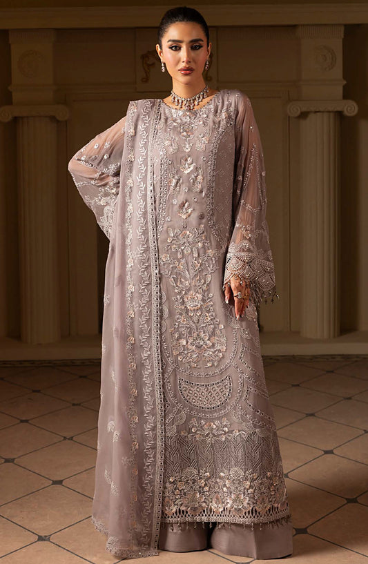 Ashnai by Lavish Premium Embroidered Chiffon Unstitched 3 Piece Suit - ASH-05 Dusty Rose - LVP25ASH - Purple - Festive Collection