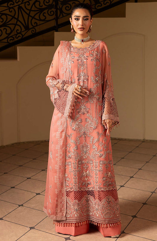 Ashnai by Lavish Premium Embroidered Chiffon Unstitched 3 Piece Suit - ASH-06 Peach Mirage - LVP25ASH - Pink - Festive Collection
