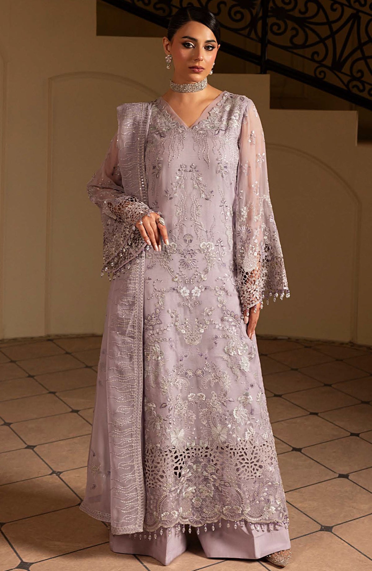 Ashnai by Lavish Premium Embroidered Chiffon Unstitched 3 Piece Suit - ASH-07 Lilac Bliss - LVP25ASH - Purple - Festive Collection