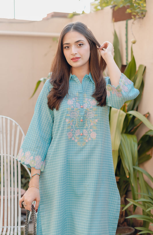 La Rosaa Embroidered lawn Stitched 2 Piece - Ayla - Blue - Casual Collection