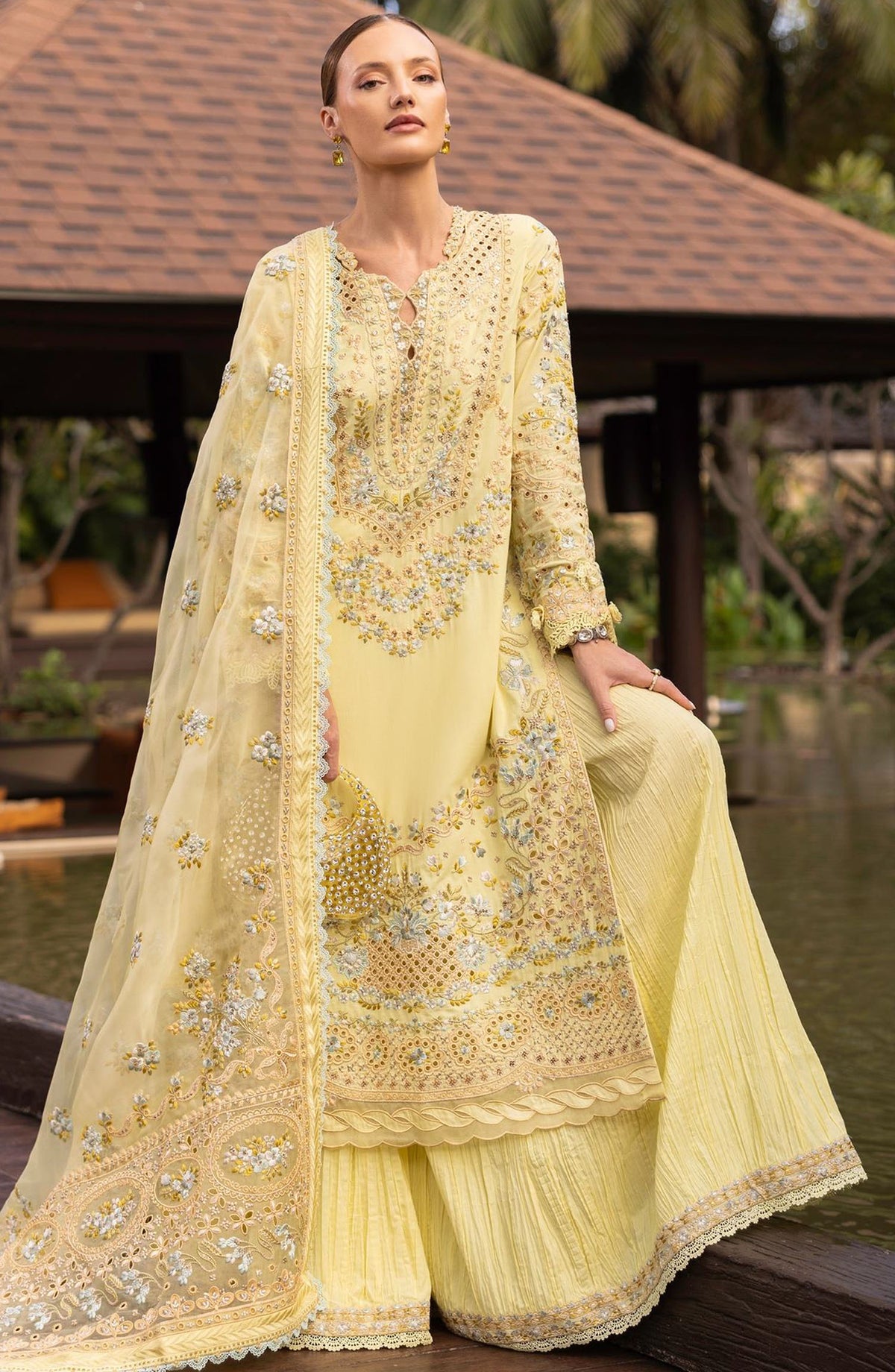 Zinnia by Faiza Saqlain Embroidered Lawn Unstitched 3 Piece Suit - Azalea - FS25ZL - Yellow - Summer Collection