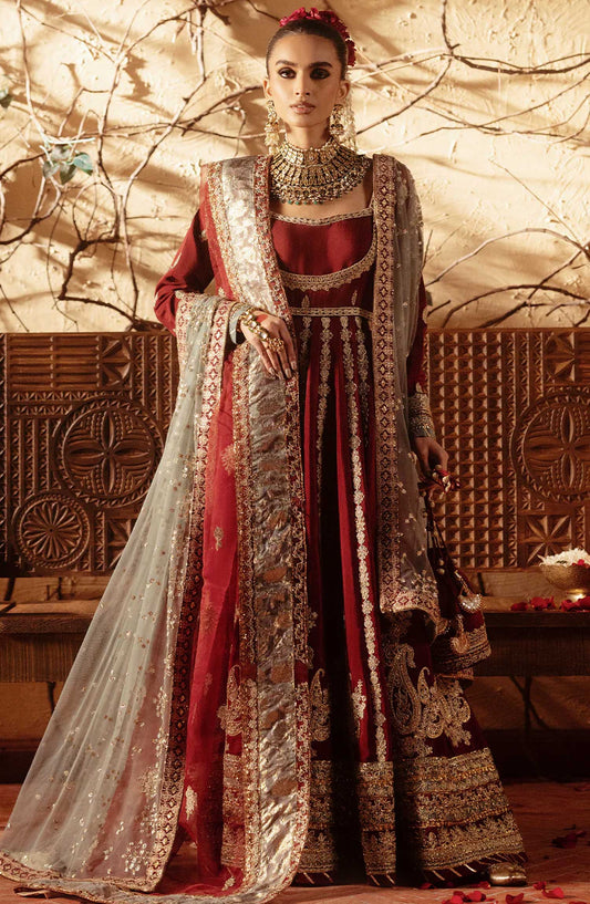 AJR Embroidered Raw silk Unstitched 3 Piece - Bandhan - AJR25S - Maroon - Wedding Collection