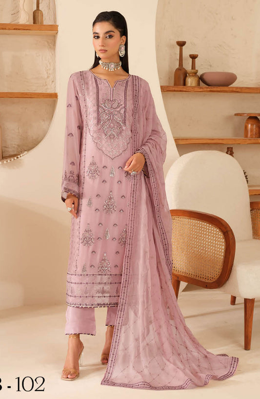 Sonehri by Ramsha Embroidered Chiffon Unstitched 3 Piece - BB-102 - R25S - Light Pink - Formal Collection
