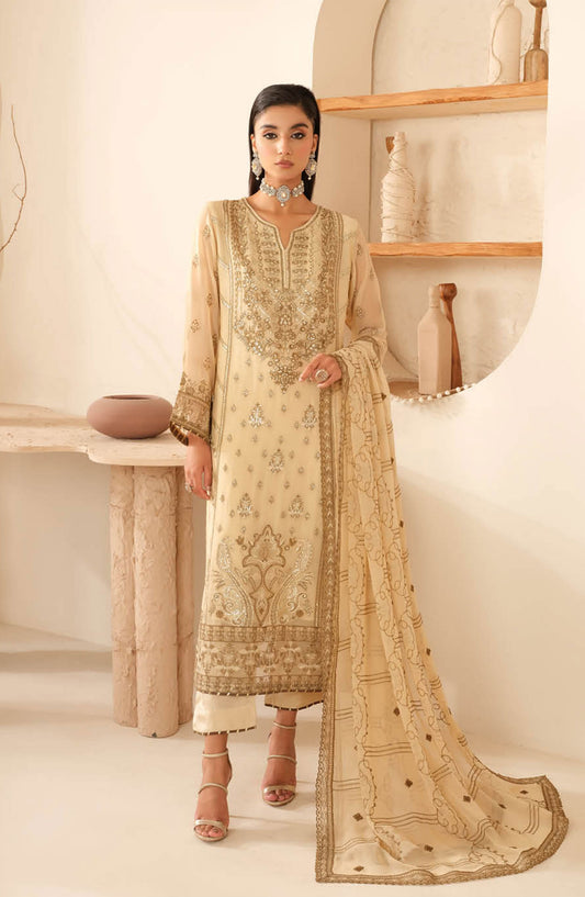 Sonehri by Ramsha Embroidered Chiffon Unstitched 3 Piece - BB-104 - R25S - Fawn - Formal Collection