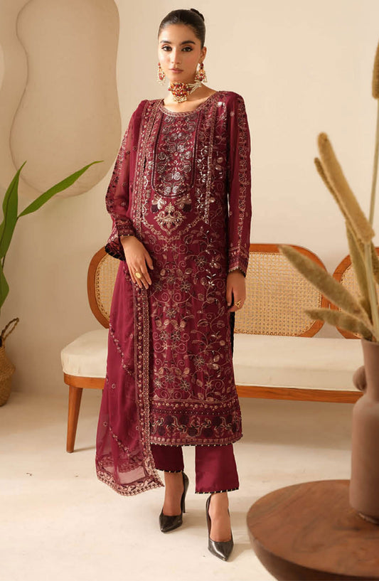 Sonehri by Ramsha Embroidered Chiffon Unstitched 3 Piece - BB-105 - R25S - Purple - Formal Collection