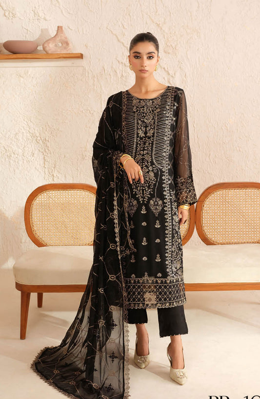 Sonehri by Ramsha Embroidered Chiffon Unstitched 3 Piece - BB-107 - R25S - Black - Formal Collection