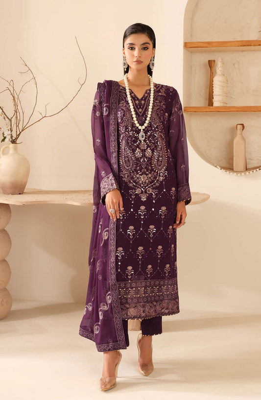 Sonehri by Ramsha Embroidered Chiffon Unstitched 3 Piece - BB-109 - R25S - Purple - Formal Collection