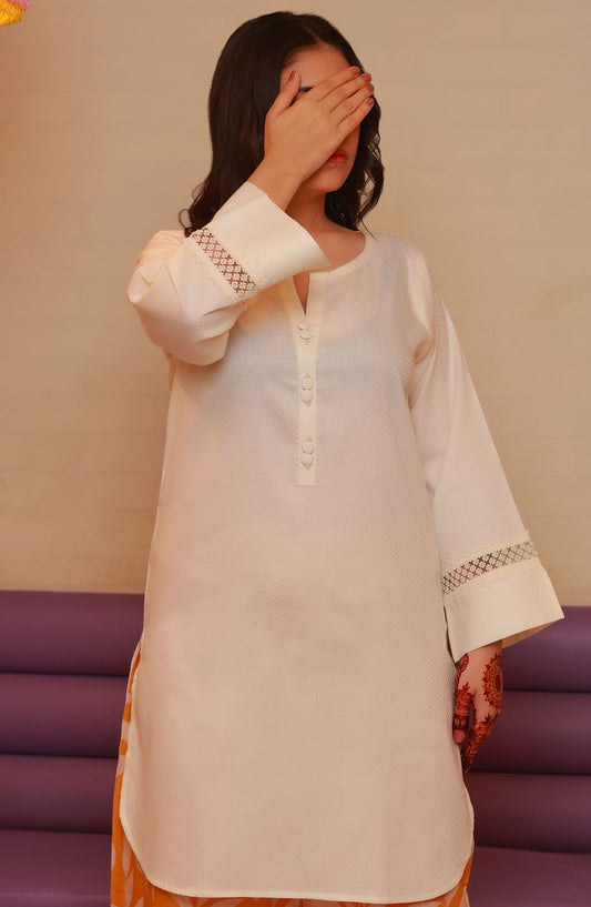 Amna Khadija Casual Cotton Stitched 2 Piece Suit - BBMDD-13M - AM25BNBD3 - White - Eid Collection