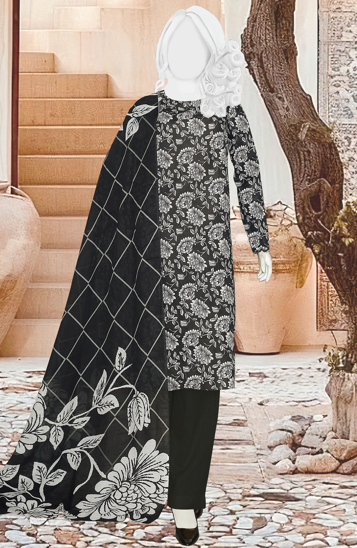 Black Beauty by Al Karim Printed Lawn Unstitched 3 Piece Suit - D-15 - ALK25ABCBB - Black - Summer Collection