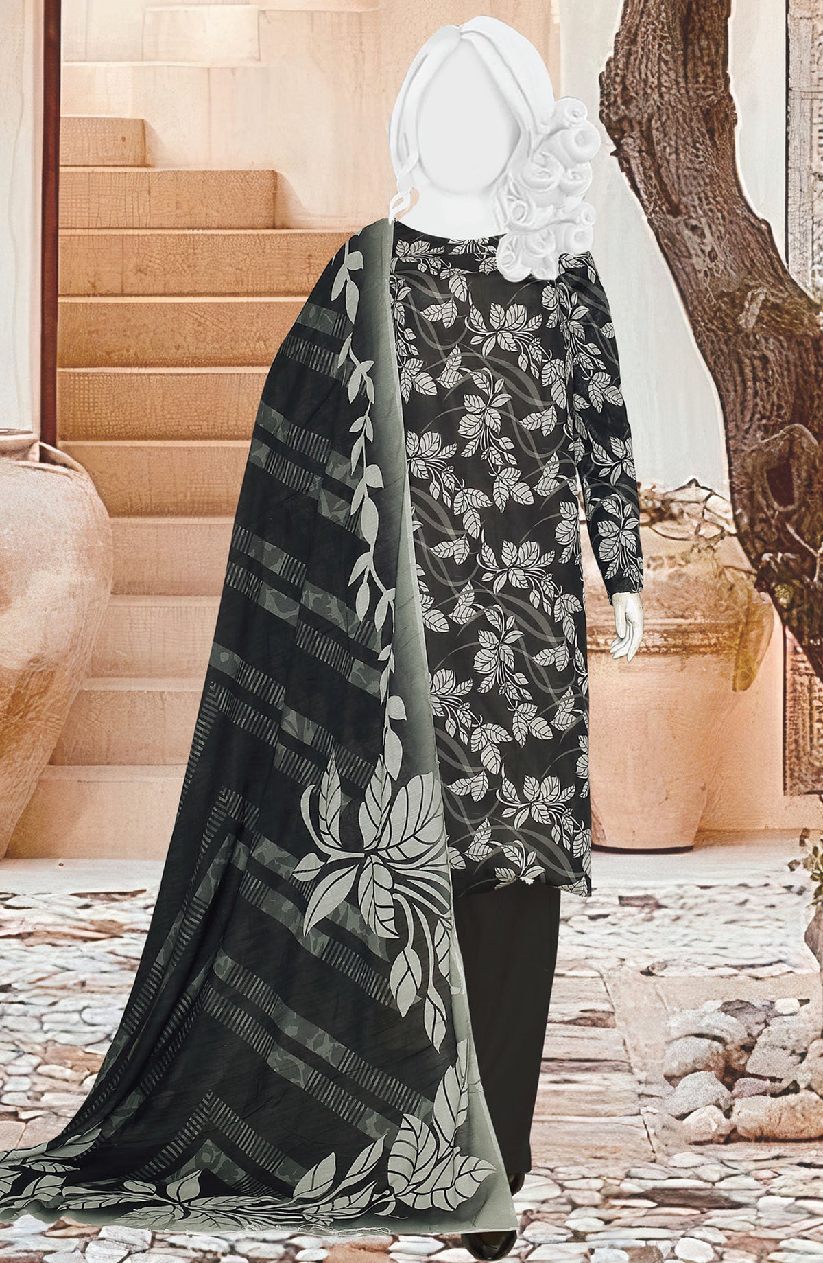 Black Beauty by Al Karim Printed Lawn Unstitched 3 Piece Suit - D-13 - ALK25ABCBB - Black - Summer Collection