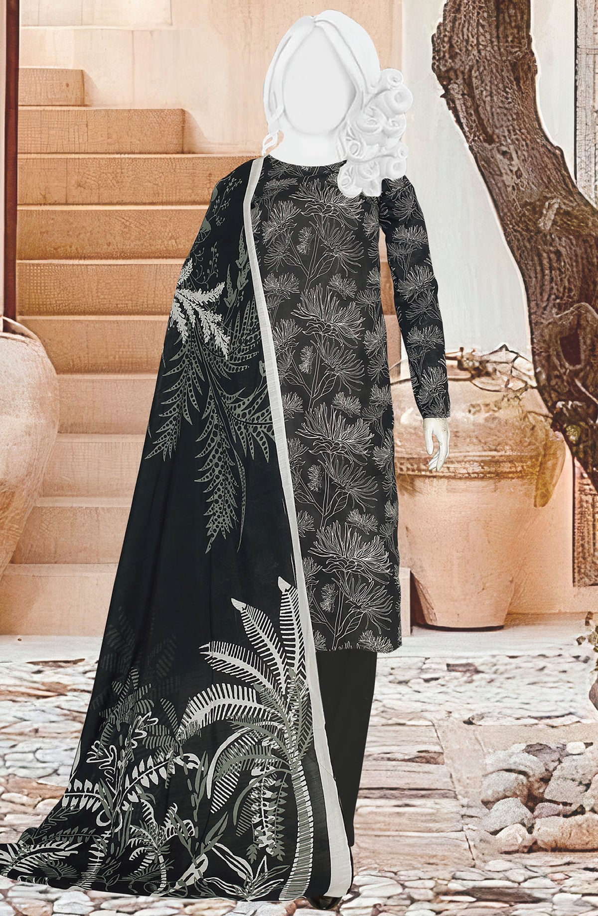 Black Beauty by Al Karim Printed Lawn Unstitched 3 Piece Suit - D-12 - ALK25ABCBB - Black - Summer Collection