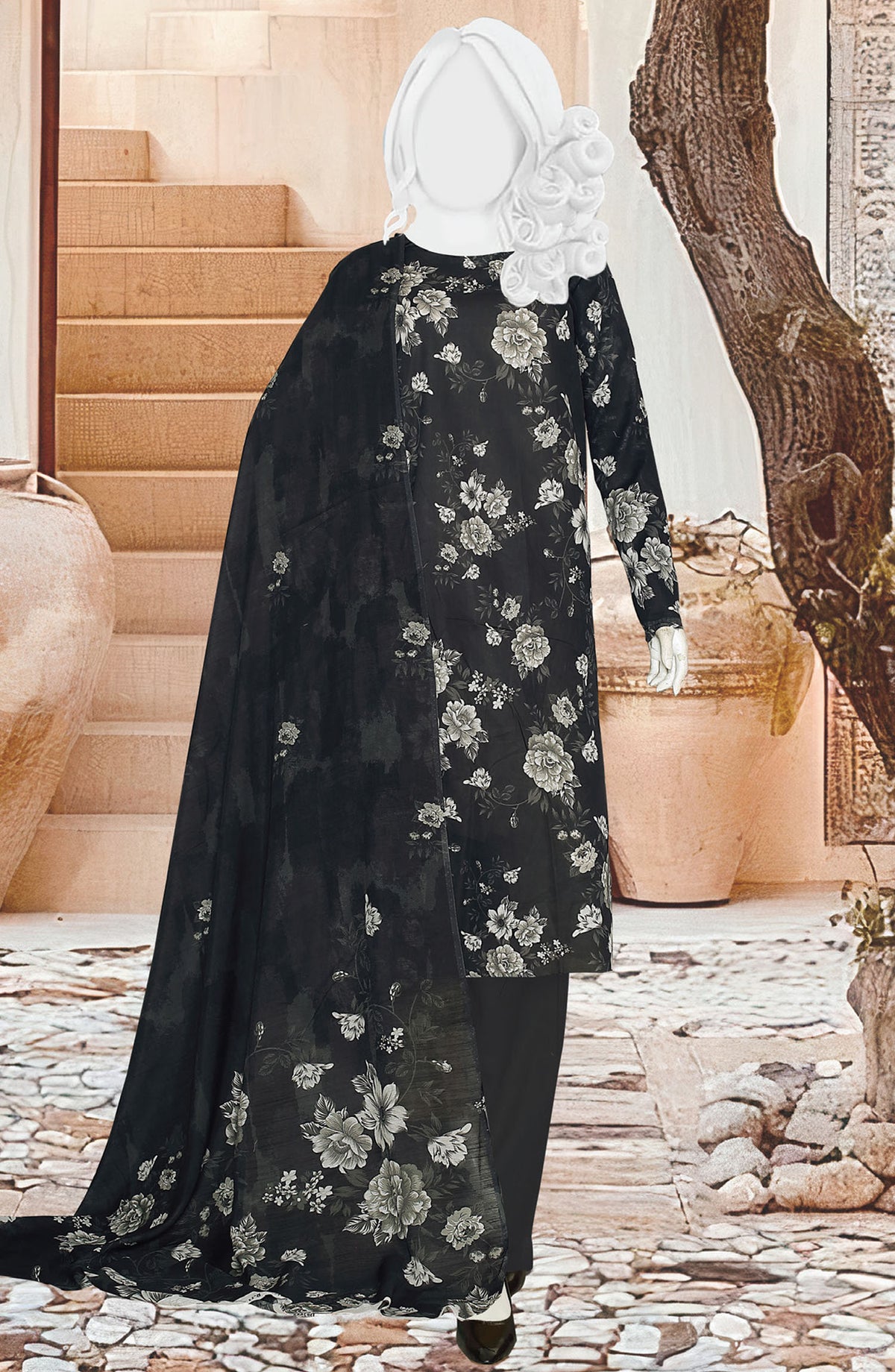 Black Beauty by Al Karim Printed Lawn Unstitched 3 Piece Suit - D-11 - ALK25ABCBB - Black - Summer Collection