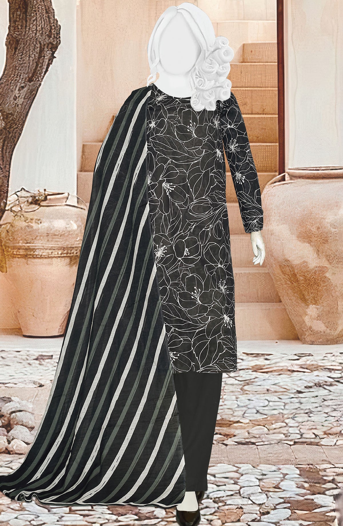 Black Beauty by Al Karim Printed Lawn Unstitched 3 Piece Suit - D-09 - ALK25ABCBB - Black - Summer Collection