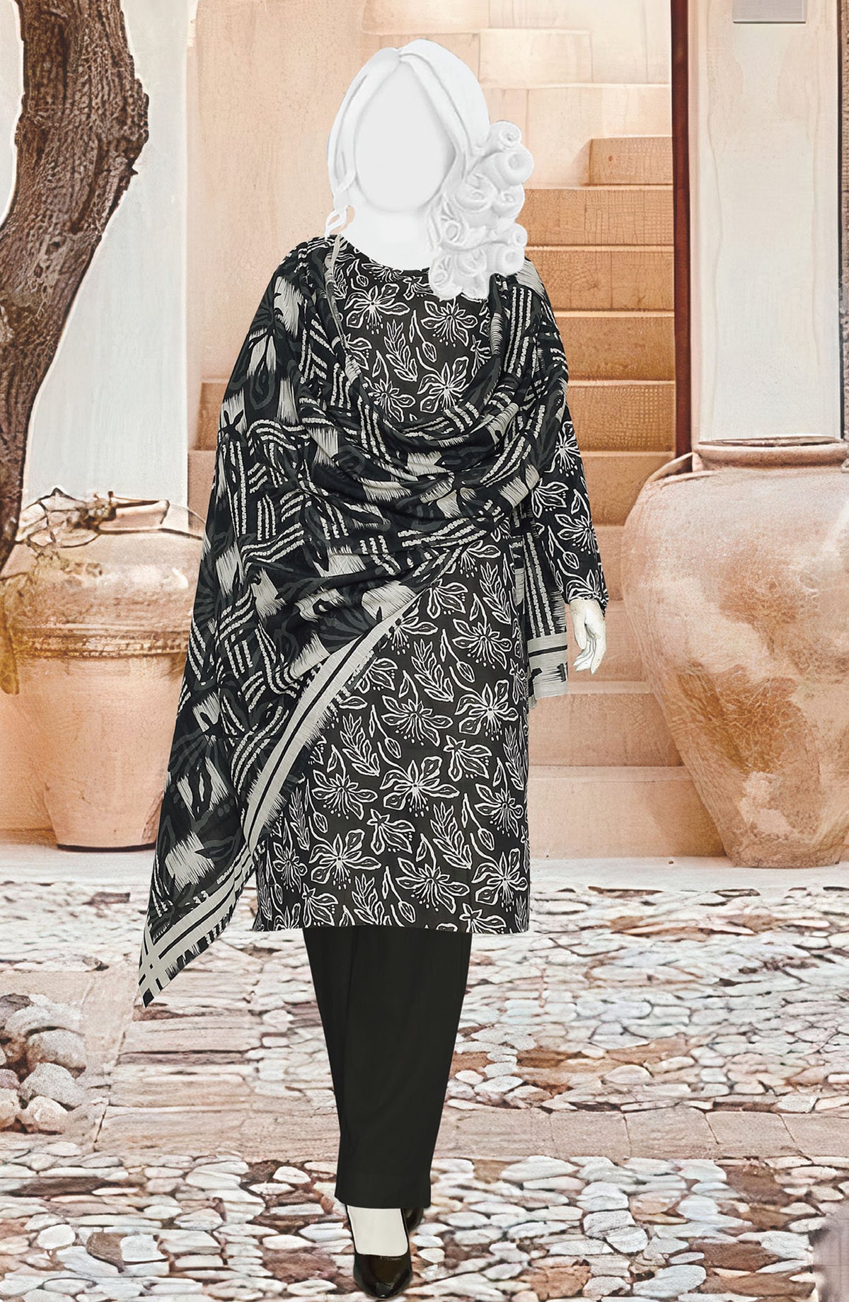 Black Beauty by Al Karim Printed Lawn Unstitched 3 Piece Suit - D-08 - ALK25ABCBB - Black - Summer Collection
