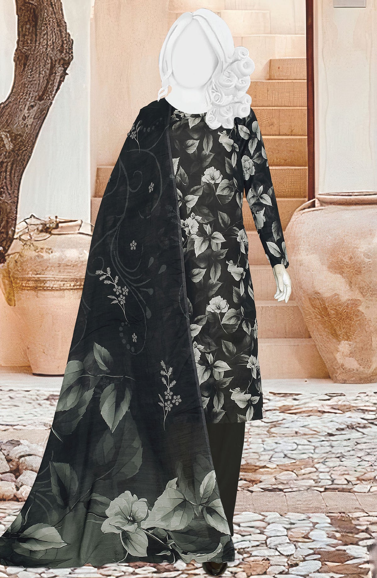 Black Beauty by Al Karim Printed Lawn Unstitched 3 Piece Suit - D-07 - ALK25ABCBB - Black - Summer Collection