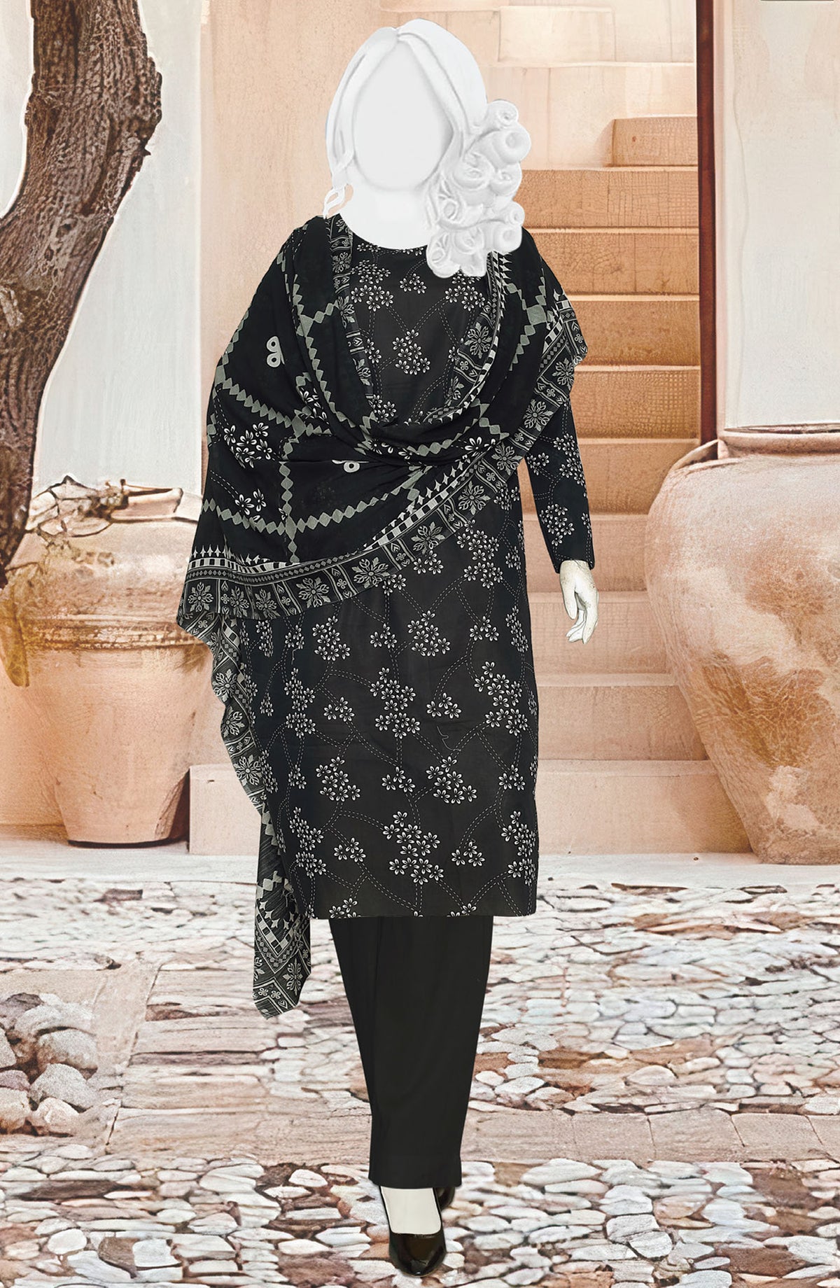 Black Beauty by Al Karim Printed Lawn Unstitched 3 Piece Suit - D-06 - ALK25ABCBB - Black - Summer Collection