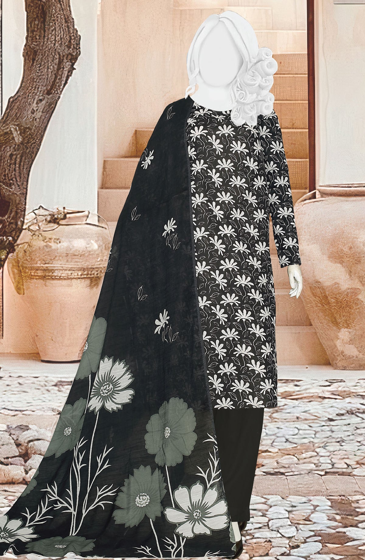 Black Beauty by Al Karim Printed Lawn Unstitched 3 Piece Suit - D-05 - ALK25ABCBB - Black - Summer Collection
