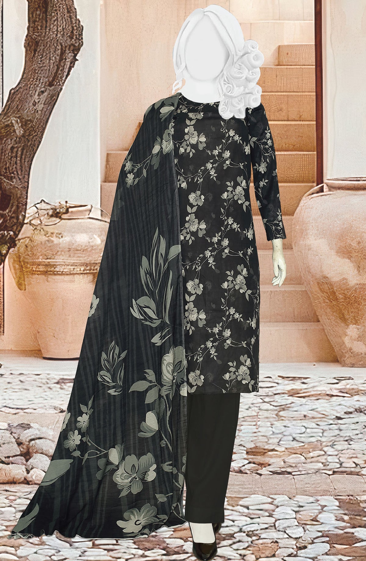Black Beauty by Al Karim Printed Lawn Unstitched 3 Piece Suit - D-03 - ALK25ABCBB - Black - Summer Collection