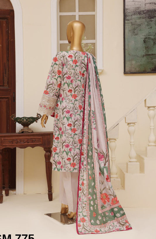Bin Saeed Embroidered Lawn Stitched 3 Piece Suit - SM-775 - BS25EKR - Off White - Summer Collection