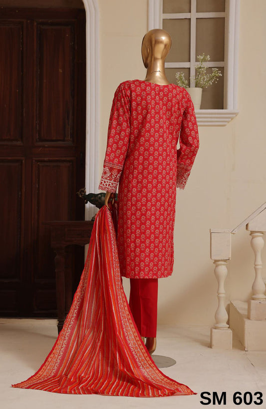 Bin Saeed Embroidered Lawn Stitched 3 Piece Suit - SM-603 - BS25EKR - Pink - Summer Collection