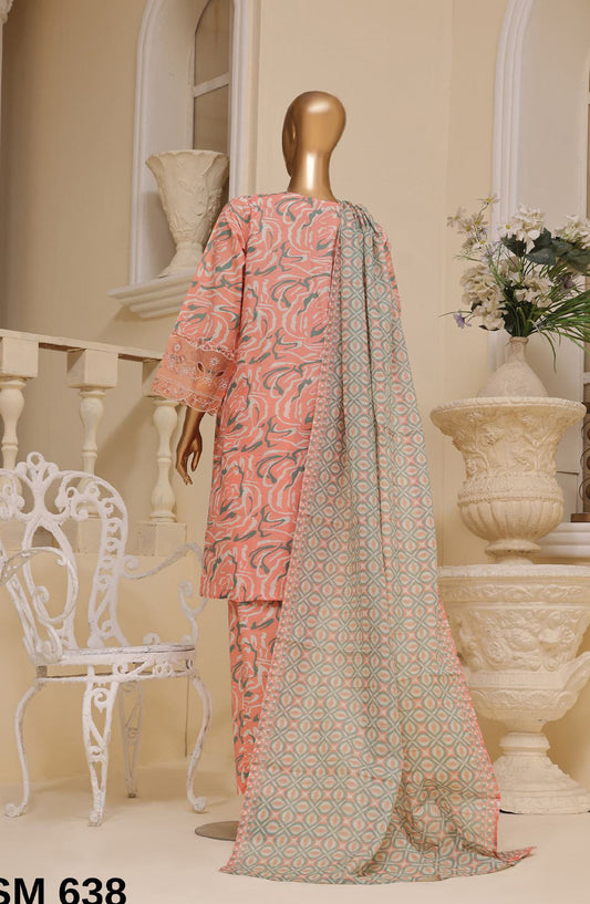 Bin Saeed Embroidered Lawn Stitched 3 Piece Suit - SM-638 - BS25EKR - Pink - Summer Collection