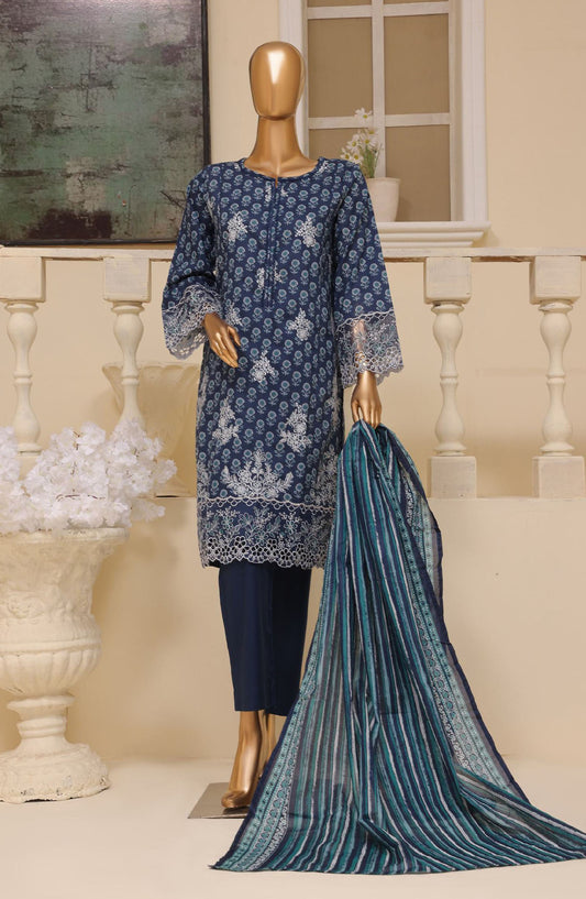 Bin Saeed Embroidered Lawn Stitched 3 Piece Suit - SM-600 - BS25EKR - Blue - Summer Collection