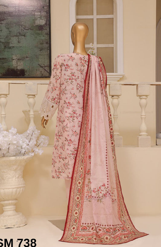 Bin Saeed Embroidered Lawn Stitched 3 Piece Suit - SM-738 - BS25EKR - Pink - Summer Collection